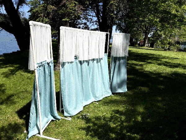 Side view of the portable puppet theater showing the wing panels